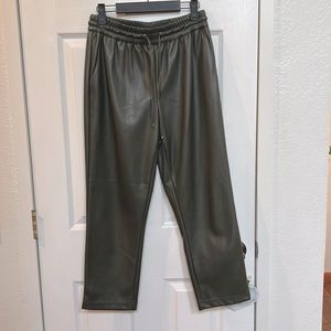 Army Green faux leather slacks.